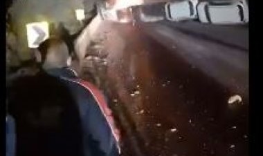 Cegonheira tomba e pega fogo na 381