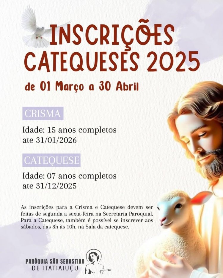 Inscrições abertas para catequese  na Paróquia