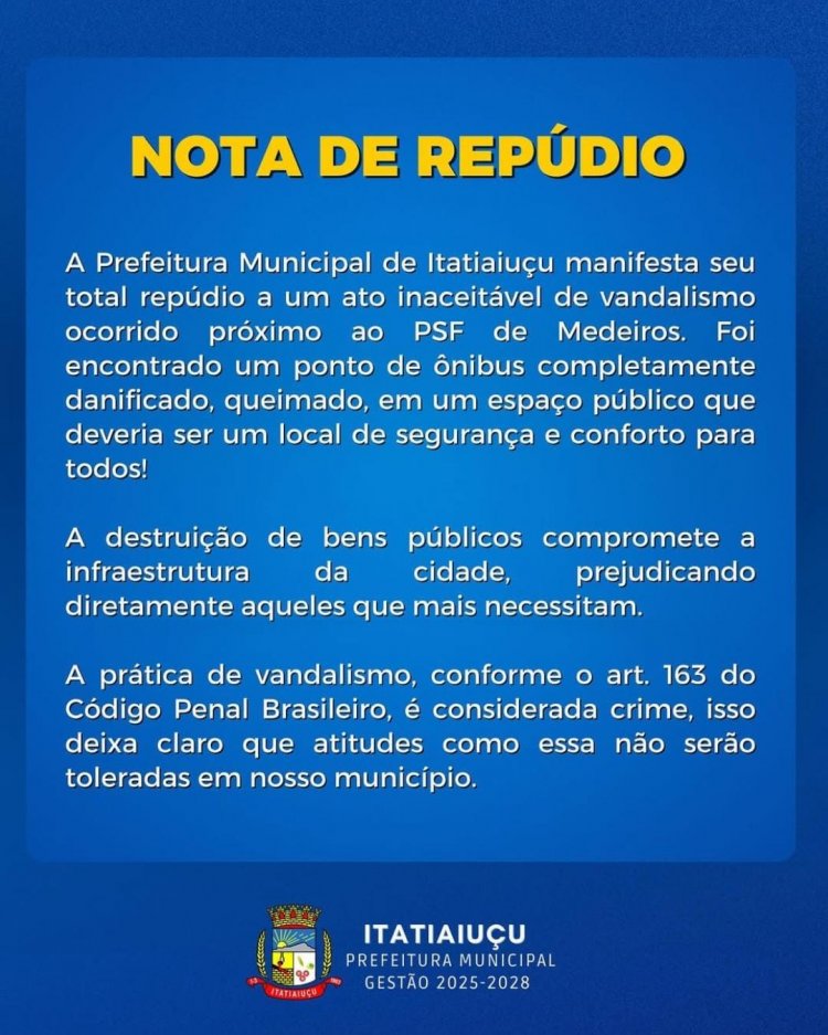 Prefeitura repudia vandalismo em ponto de ônibus