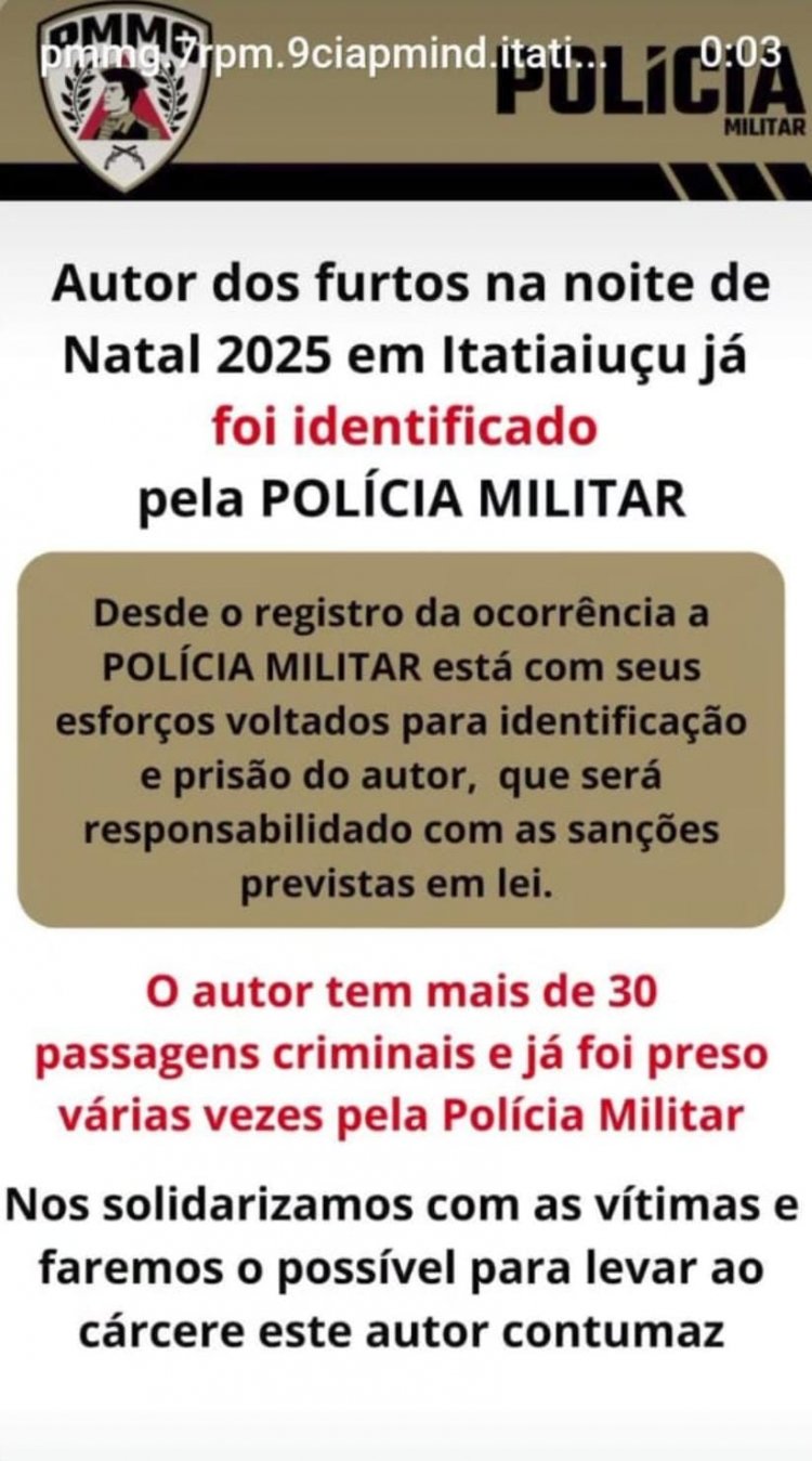 ATUALIZAÇÃO - Autor de furto é identificado pela PM